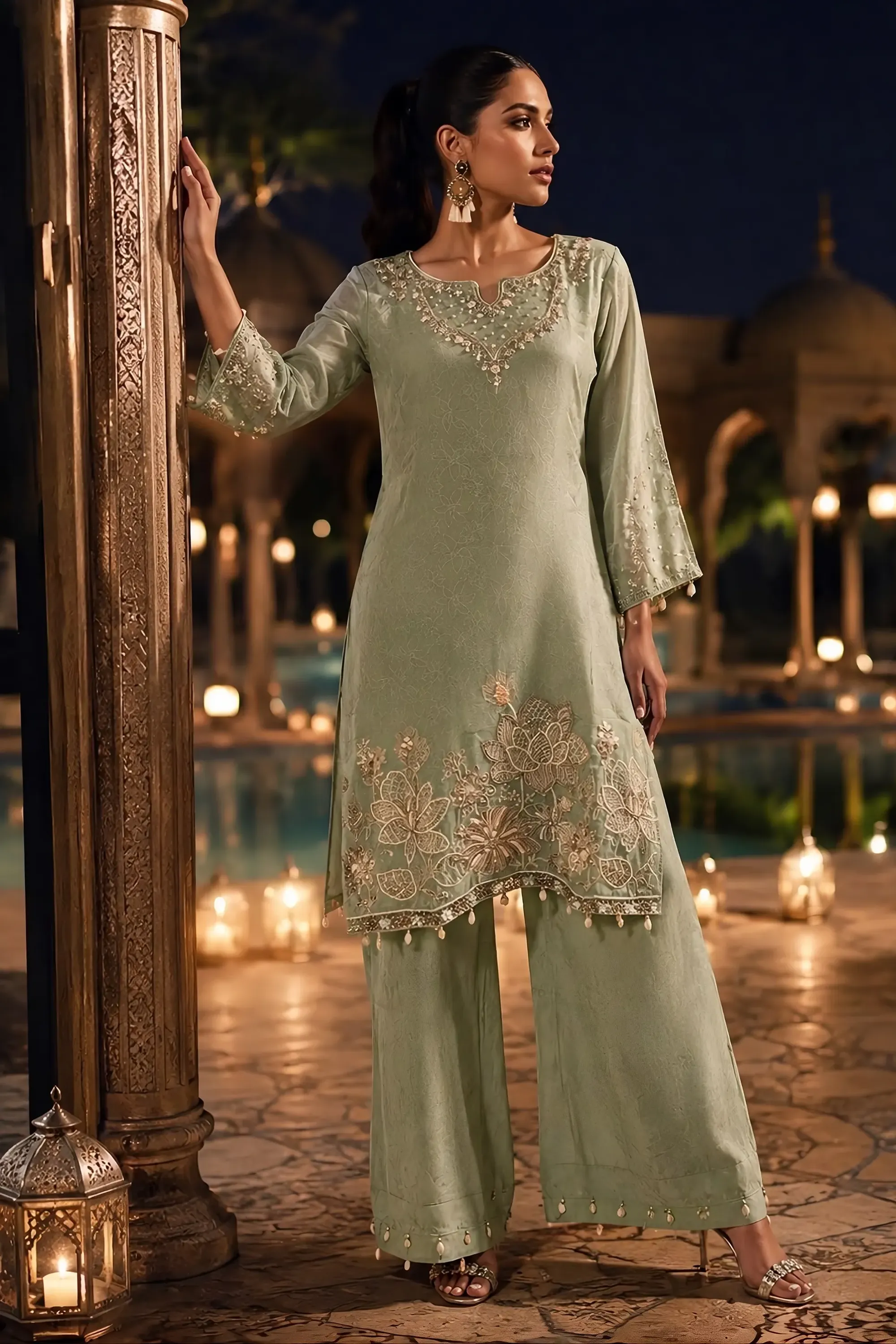 Sage Green Palazzo Kurta Set